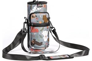 Nuovoware Water Bottle Carrier Bag, 25oz/32oz Bottle Pouch Holder, Adjustable Shoulder Hand Strap 2 Pocket Sling Neoprene Sleeve Sports Water Bottle Accessories for Hiking Travelling Camping