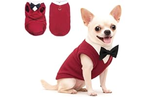 Yoolhamy Pull pour chien avec nœud papillon - Vêtements d'hiver pour chiens de petite et moyenne taille - Pull en polaire chaude pour chihuahua, schnauzer, Shih Tzu, Yorkshire, Noël, anniversaire
