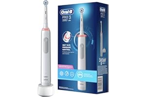 Oral-B Pro 3 3000 Sensitive Clean, Brosse à Dents Électrique Rechargeable, Souple pour Voyage, Capteur de Pression Intelligent, Détecteur de Position, Visuel 360, Technologie 3D