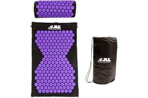 JLL Fitness Acupressure Mat Set - Prick Free Acupuncture Mat and Acupuncture Pillow for Relaxation and Pain Relief - Massage Mat, Acupressure Cushion, Washable Cover and Travel Bag (Purple)