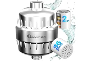 Adamson Shower Filter for Hard Water – 36-Stage High Output Filtered Shower Head, Reduces Chlorine, Limescale & Heavy Metals – Improves Skin & Hair – Easy Installation – Extra Cartridge Included