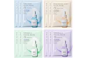 JORUN 12 Pcs Essence Hydrating Sheet Face Mask Set - Korean Sheet Masks Moisturizing,Anti-Aging, Brightening Face Masks Beauty Multipack - Vegan Face Mask Skincare for All Skin Types