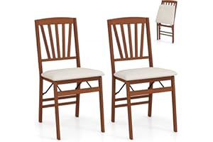TANGZON Folding Chairs Set of 2/4, Rubber Wood Padded Dining Chairs with PVC Leather/Linen Fabric Exterior, Home Office Upholstered Guest Conference Seats (Spindle Backrest, Beige+Brown, 2, count)