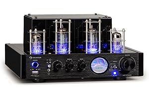 AUNA Amp VT Amplificateur Hi-FI à Lampes 2x35 W RMS, Amplificateur stéréo BT Opt./Coax./AUX-in, Amplificateur, Noir