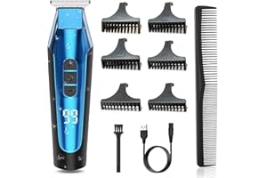 Hair Clippers Beard Trimmer for Men, Telfun Professional Cordless Hair Trimmer Set, USB Rechargeable Led Display 3 Speed Adjustment Electric Hair Cutting Grooming Kit with 6 Guide Combs Waterproof