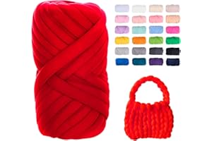 Uiopa Filato Gigante Rosso, 500g Filo Cotone Grosso Tubolare a Mano, Gomitolo di Filato Chunky Yarn per Borse, Coperte, Cestini, Nidi di Animali Domestici, Artigianato Fai-da-Te
