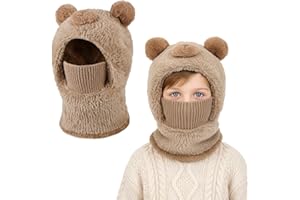 AYPOW Cagoule d'hiver Thermique pour Enfants 4-12 Ans, Multifonction Bonnet Doublé en Polaire Chaude Coupe-Vent Masque de Ski, Capuche Cache-Cou Tour de Cou écharpe pour Childs Garçons Filles