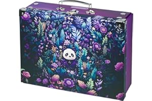 Baagl Valise pour Enfants - Jouets et Fournitures Scolaires, en Carton, Pliable avec Poignée en Métal, Jungle Panda