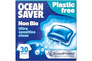 OceanSaver Eco Non-Bio Laundry Detergent Washing Capsules - 30 Washes | Ultra Sensitive Clean | Skin Friendly, Biodegradable & Scented | Removes Tough Stains | Vegan, Plastic-Free & Cruelty-Free