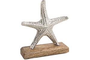 Logbuch-Verlag statuetta a forma di stella marina decorazione in metallo legno argento marrone casa al mare vacanze spiaggia idea regalo estate decorare 16 x 18 cm