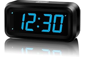 KWANWA Alarm Clock, Digital Clock Battery Operated with Big 1.2'' LED Time Display,Adjustable Brightness,12/24Hr,Portable Cordless,Alarm Clocks Bedside for Travel/Wall/Shelf/Desk (Blue display)