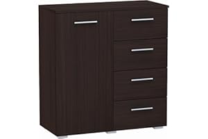 MATKAM Comò Helena 80 x 84,5 x 35 cm (L x A x P), credenza con 4 cassetti e 1 scomparto con ante, ideale per ufficio, corridoio, soggiorno, ragazzi o cameretta dei bambini (wengé)
