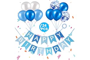 ZAWTR Happy Birthday Banner, Happy Birthday Banners with Blue Latex Balloons/Confetti Balloons, Blue Happy Birthday Bunting Banners for Girls Boys 1st 18th 21st 30th Any Ages Birthday Party Decorations
