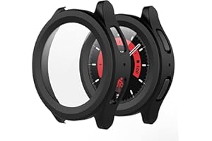 Misxi 2 Stück Hard PC Schutzhülle Hülle mit Gehärtetem Glas Kompatibel mit Samsung Galaxy Watch 5 Pro 45mm, Rundum Case Schutz mit Displayschutzfolie für Galaxy Watch5 Pro, Schwarz