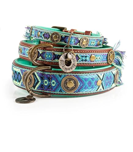 Dog With A Mission Hundehalsband – Buntes Boho-Halsband Aus Weichem Leder, Größe S, 2 Cm Breit
