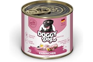 Doggy Dog Paté Kaninchen Sensitive, 6 x 200 g, Nourriture Humide pour Chien, sans céréales, avec Huile de Saumon et Moule aux orles Vertes, Aliment Complet particulièrement Bien toléré, fabriqué en