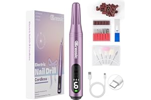Breosic Fresa per Unghie Professionale 35000 Giri Lima Elettrica per Unghie con Schermo LED 12 in 1 Frese per Unghie Portatile Trapano per Unghie Senza Fili Velocità Regolabile (Viola) Nail Drill