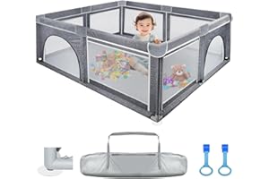 KURO-SAGOL Baby Playpen 127 x 127 cm - Kuro Sagol Baby Playpen, Children's Safety Playground, Children's Fence with 2 Climbing Rings and Carry Bag, Non-Slip Base, Breathable Net