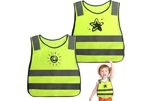 KUHAWL 2 Stück Kinder Sicherheitswesten, Warnweste Kinder (3-12 Jahre), Atmungsaktive Warnweste Reflektierende Sicherheitsweste Gelbe Warnwesten für Den Schulweg Radfahren Straßenverkehr