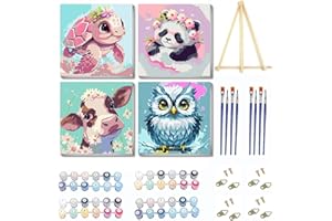 SOMHORN Malen Nach Zahlen Erwachsene Kind Kleine Tiere Faltenfreie Leinwand Acryl Pigment Home Deko Geburtstag Festival Geschenk 4 Pack (7.8x7.8in/20x 20cm)