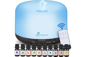 Diffuserlove Luftbefeuchter Aroma Diffuser 500ML Fernbedienung Ultraschall ätherisches Öl Diffuser Cool Mist Luftbefeuchter mit 7 Farben LED Licht, Aromatherapie