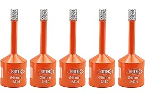 BGTEC Punte Trapano Diamantate - 5 pezzi 6MM Foretto Diamantato con Filettatura M14 per Piastrelle, Ceramica, Marmo, Granito, Pietre Naturali