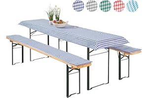 ‎HEIMTEXLAND heimtexland ® Auflagen Set Bierzeltgarnitur 3-teilig Biertisch Tischdecke Bierbank Polster Bierbankauflage Typ331 Vichy Karo Blau für Tischmaß 50 x 110 cm