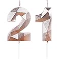Rose Gold 21st Birthday Candles for Cake, Number 21 Candle for 21st Birthday Decorations, 3D Design Cake Topper Decor for Boys Girls Birthday Theme Party Weddings Anniversary Celebration Supplies