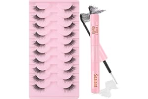 Sixstarhair Kit Pestañas Postizas Medias Pestañas Cat Eye con pegamento Kit de pestañas postizas de aspecto natural, 10 pares Half Lashes
