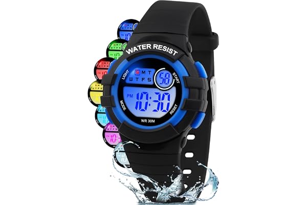 Ayybboo Montre Enfant Numérique Garçon Fille,Montres Digitale Sport avec LED 7 Couleurs Lumineuse,Étanche 30M,Alarme,Chronomètre,Date,Cadeaux pour Enfants