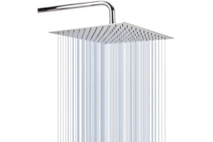 Katezon Rain Shower Head, High Flow Stainless Steel Square Rainfall ShowerHead, Waterfall Bath Shower Body Covering, Ceiling or Wall Mount (12" Chrome Finish)