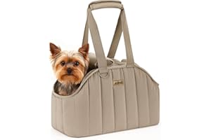Pecute Bolso Transportín para Perros Pequeños, Gatos Y Conejos, Laterales Suaves De Algodón, Bolsillos Grandes, Cómodo, Apto para Viajes, Metro Y Clínicas Veterinarias, Caqui