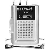 Semier Walkman - Taşınabilir kaset kaydedici AM FM klasik b&uuml;y&uuml;k hoparl&ouml;r ve kulaklık, entegre mikrofon, DC veya AA pil ile &ccedil;a