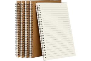 Ixydor Lot de 5 A5 Cahier à Spirale, A5 Cahiers Lignés Kraft, Lignées Notebook, Cahier à Spirale Kraft 60 Feuilles/120 Pages par Bloc, 80 g/m², Bloc Note Idéal pour Écriture École et Bureau
