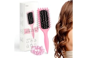 QNYNNTY Curl Defining Brush Curl Hair Brush Curl Define Styling Brush with 1 Scrunchies Hair Brush for Detangling for Women Curling Brush for Defined Natural Curls (Pink)