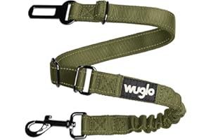 38-95cm Wuglo Hundegurt fürs Auto - Hunde Anschnallgurt mit elastischem Gurt - Haltbarer & sicherer Auto Sicherheitsgurt Clip - Universal-Hundeanschnaller (Khaki)