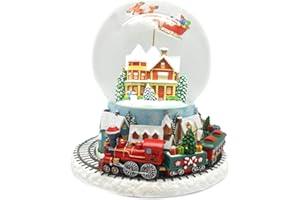 ELLUG Schneekugel/Spieluhr zum Aufziehen, rotierender Zug & Fliegender Schlitten Ø120mm H.: 18cm (0900040)