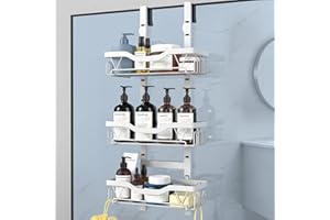 UUlioyer Estanteria Baño para Colgar, 3 Niveles Estante Ducha Ajustable, Estanteria Baño sin Taladro para Colgar en Puertas de Ducha de Vidrio (Blanco- 3 capas)