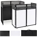 COSTWAY Support de Cabine DJ Pliable Portable avec Scrims Noirs et Blancs | Table de DJ à Grille en Métal avec Patins Réglables, Plateau Amovible et Sac de Transport pour Mariages Bars Fêtes