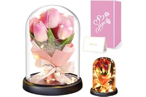 Touloube Muttertagsgeschenk für Frauen, Forever Tulip Künstliche Tulpen, Ewige Infinity Blumen im Glas, Künstliche Blumen Geschenke für Frau Freundin Mama Oma, Jahrestag, Rosa