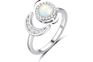 JeweBella Bague Opale 925 Argent Sterling pour Femmes Réglable Ouvert Bague Anti Stress Femme Bague Zircon Cubique Spinner Promesse Mariage Fiançailles Bague pour Femmes