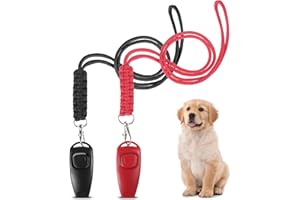 EUIOOVM Dog Whistle,Dog Whistle Recall Training with Lanyard,2 Pack Dog Training Clicker Whistles,Distance Dog Whistle to Stop Barking Good Frequency for Most Breeds(Black&Red)