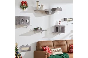 BYBYME Multifunctional Cat Climbing Frame, 6PCS Sturdy Cat Wall Furniture Set With Cat Bed And House, Scratching Board And Sisal-Covered Posts For Cats To Play, Rest (Light gray)