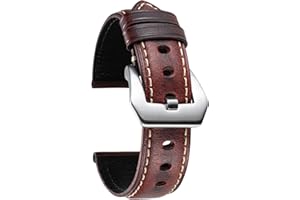 BINLUN Retro Leather Watch Strap for Men 18mm 20mm 22mm 24mm 26mm Handmade Oil Waxed Leather Strap Replacement Vintage Watch Band Stainless Steel Buckle 6 Colours