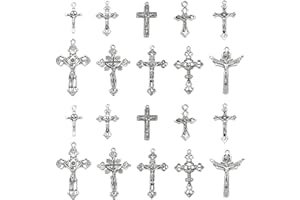 Stiesy 50Pcs 10 Styles Vintage Cross Crucifix Charms Tibetan Silver Jesus Charms Antique Style Easter Religious Christian Dangle Charms for Crafts Jewelry Making