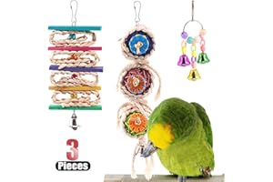 Hilitchi Vogelspielzeug Hängematte Glocke Schaukel Kauspielzeug für Papageien, Sittiche, Sittiche, Nymphensittiche, Mynah, Liebesvögel, kleine Sittiche, Käfige dekoratives Zubehör, 3PCS (B)