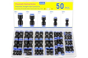 HOLMOL Pneumatic Straight Push Connectors 50PCS, Pneumatic Quick Fittings 4/6/8/10/12mm Set for Air Water Hose, Straight Coupling Adapter for Air Flow