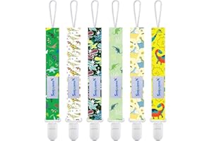 Smlpuame 6 Pezzi Catenella Portaciuccio, Catenella Ciuccio per Bambini, Set Porta Ciuccio con Clip Adatto a Tutti i Ciucci per Maschio e Femmina, Giocattoli per la Dentizione del Bambino(Dinosauro)