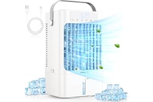 Portable Air Cooler, YONLICH 900ML Mini Air Conditioner, 4-in-1 Evaporative Air Cooler with Timer, Humidifier and 3 Wind Speeds Functions, 90° Oscillating Air Conditioning for Home Office