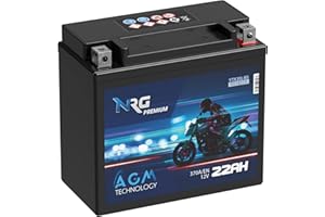 NRG Premium YTX20L-BS AGM Motorradbatterie 22Ah 12V 370A/EN Batterie 51821 CTX20L-BS GTX20L-BS auslaufsicher wartungsfrei ersetzt 20Ah